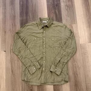 Gustin green linen button up shirt Size XL #linen #menswear slim fitted